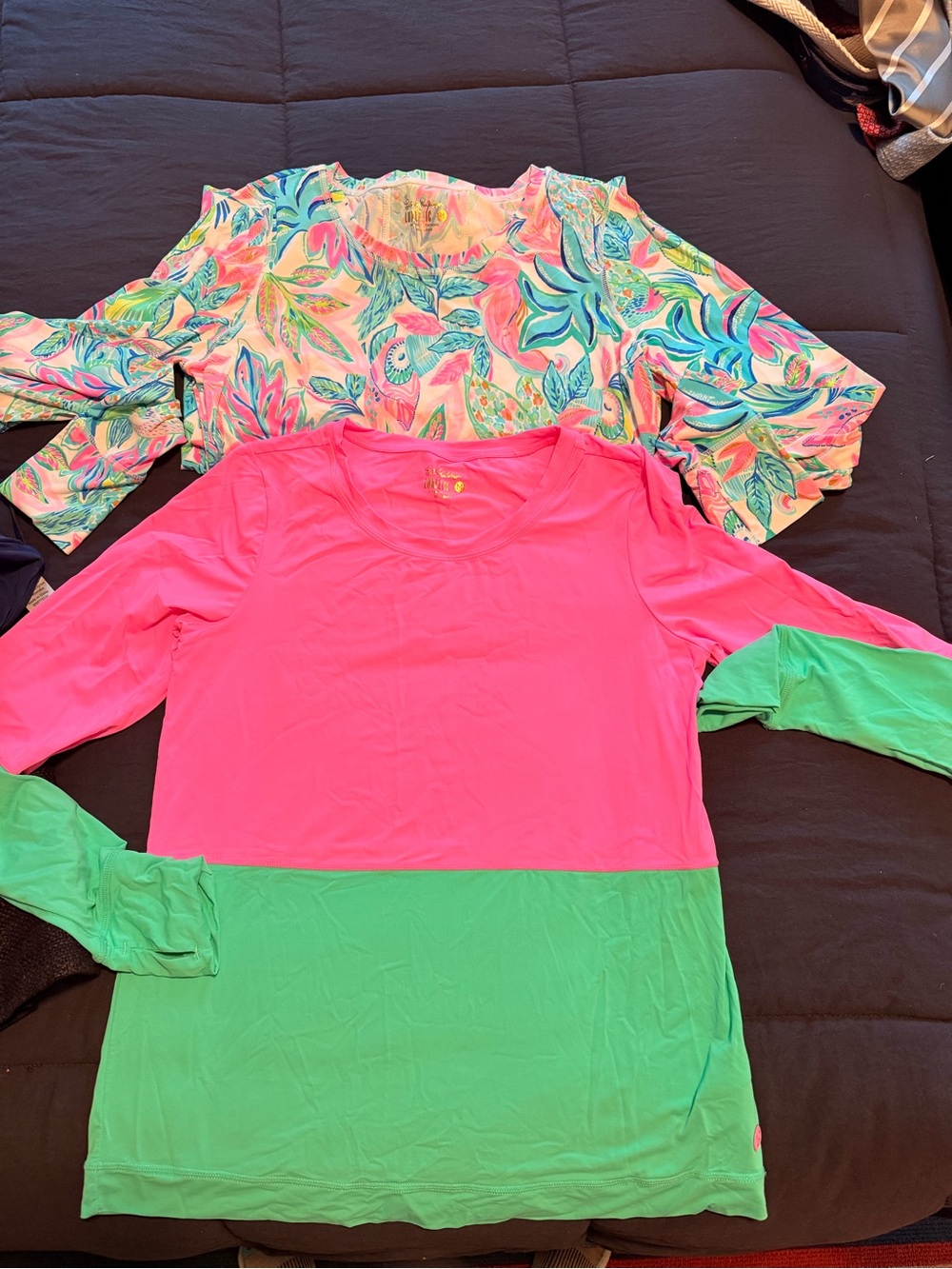 Women’s Colorblock swim shirt and printed swim shirt size medium